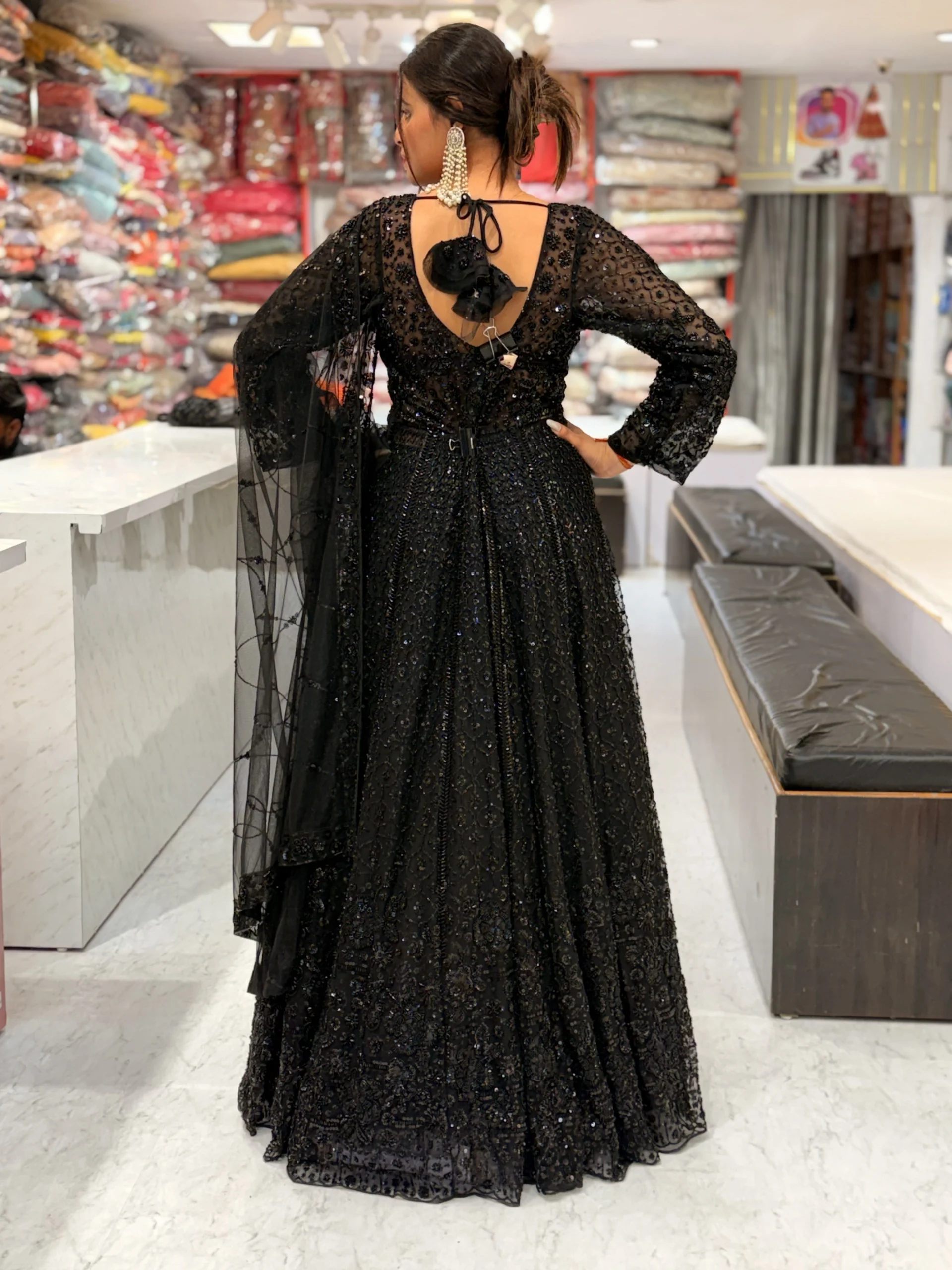 Black Sequined Anarkali - Image 2