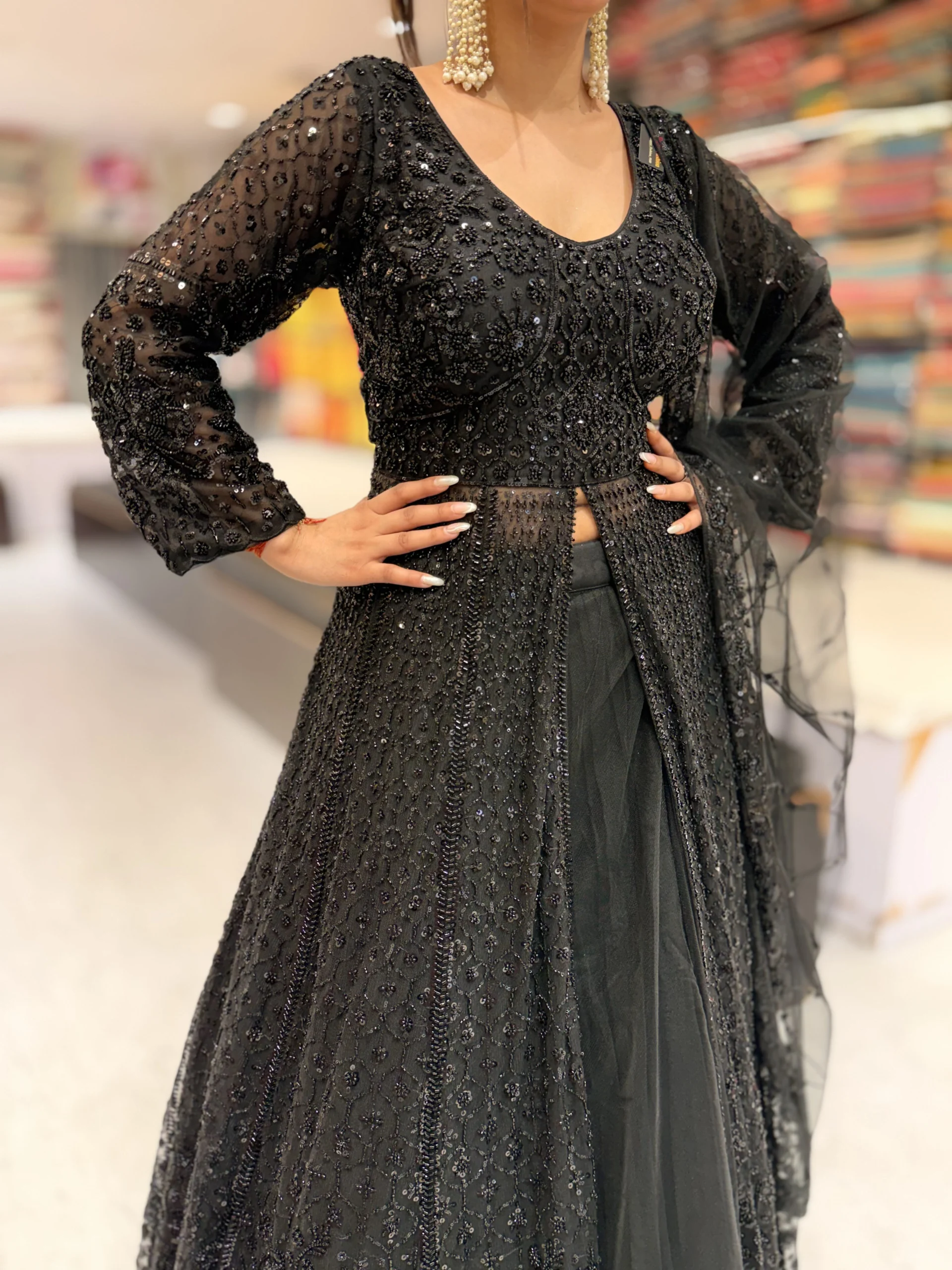 Black Sequined Anarkali - Image 6