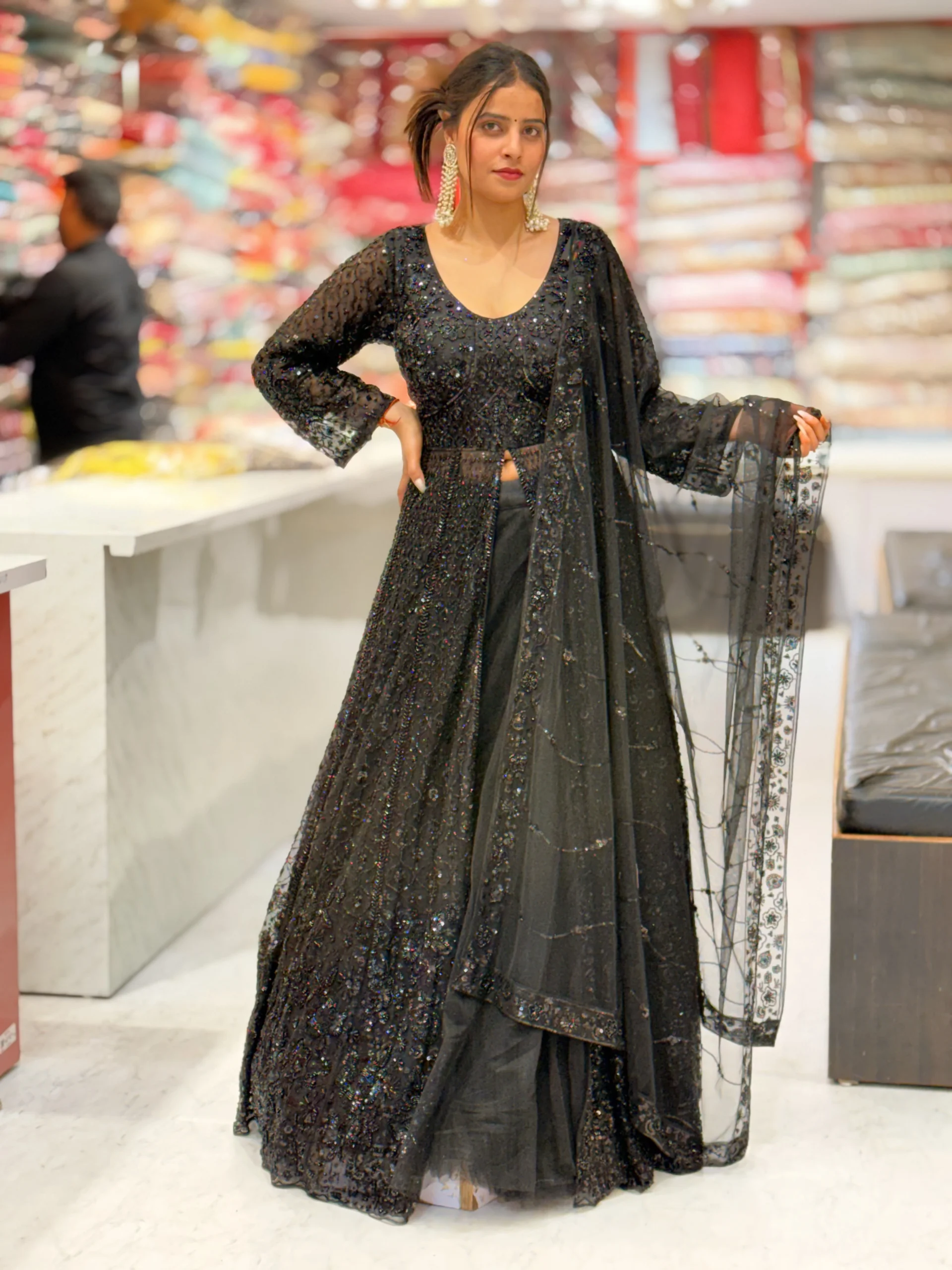 Black Sequined Anarkali - Image 3
