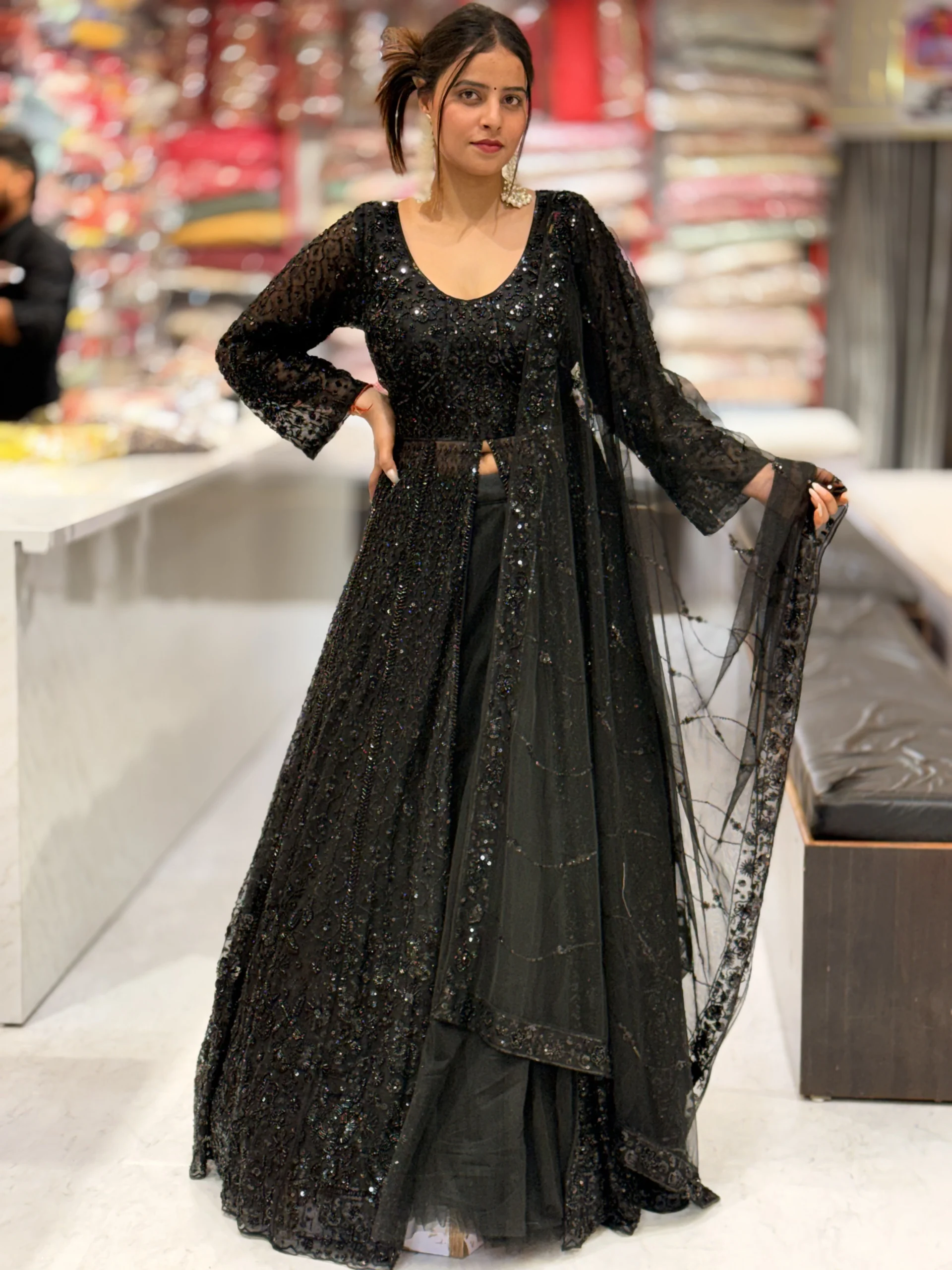 Black Sequined Anarkali - Image 4