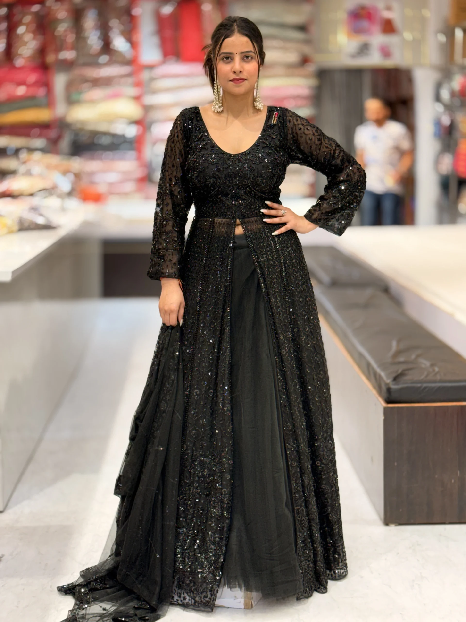 Black Sequined Anarkali - Image 5