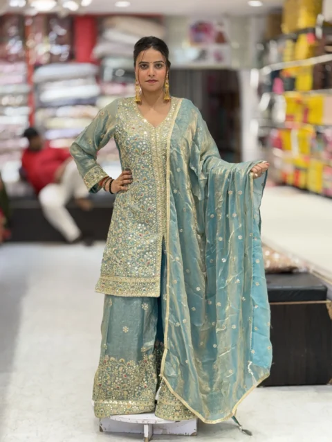 Turquoise Embellished Suit